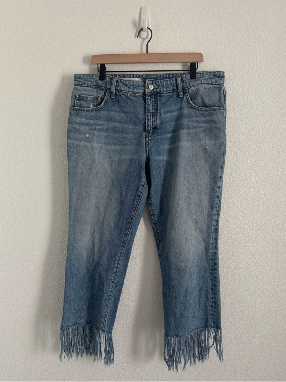 Pilcro and the Letterpress Anthropologie 36 Waist Hyphen Fringe Crop Jeans